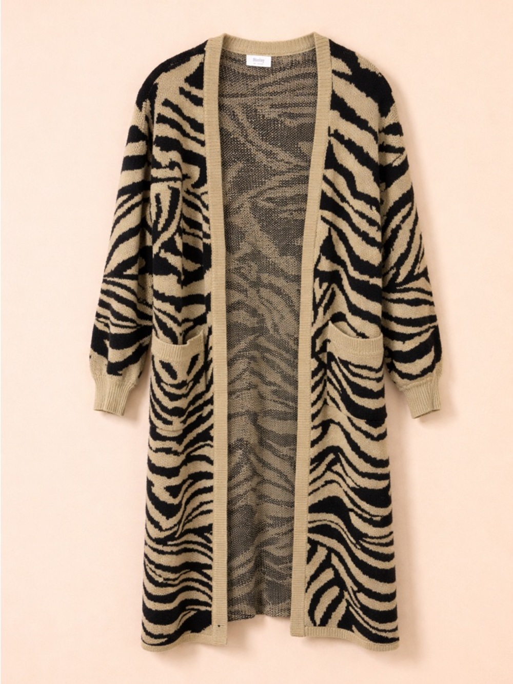 BLU IVY OPEN FRONT CARDIGAN ZEBRA TAN AND BLACK
